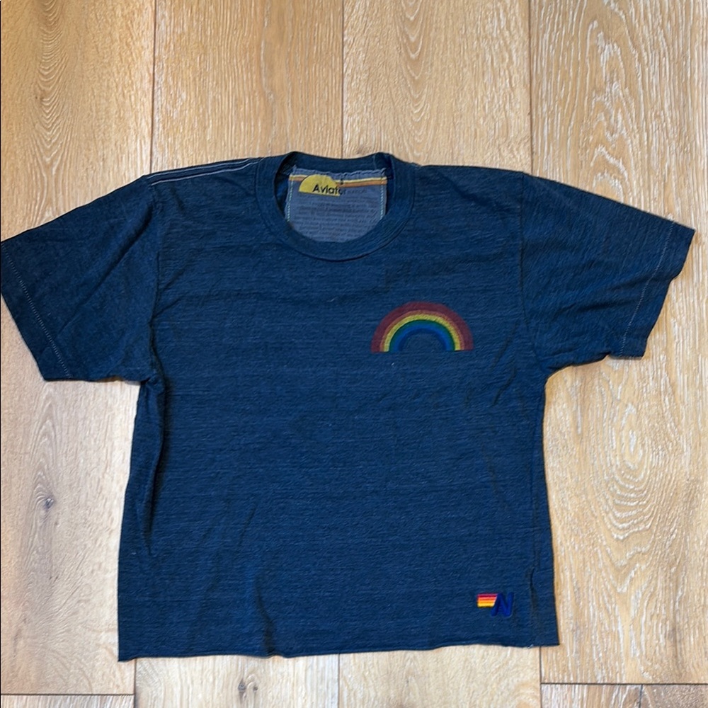 Aviator Nation crop Rainbow T-Shirt - charcoal grey